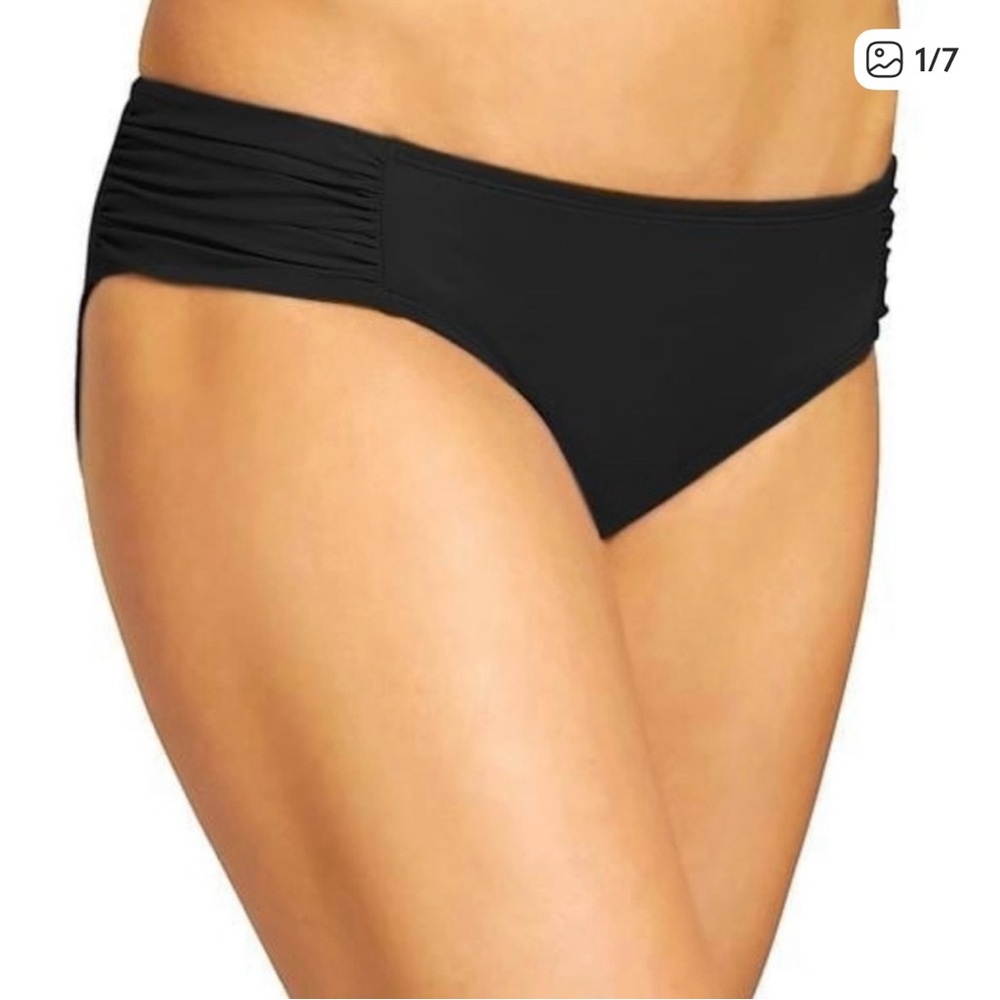 Athletic bikini swim bottom rouched sides black. Size‎ large.